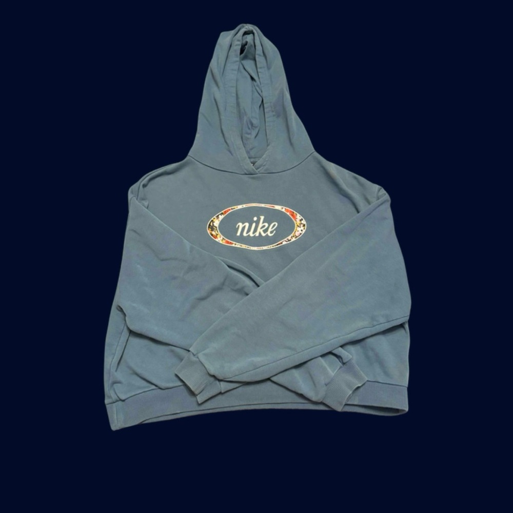 Nike Teal Crewneck Hoodie with Floral Logo